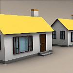 Animated three-dimensional drawing of a row of homes