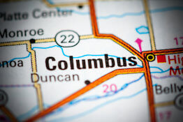 An image of Columbus, NE on a road atlas
